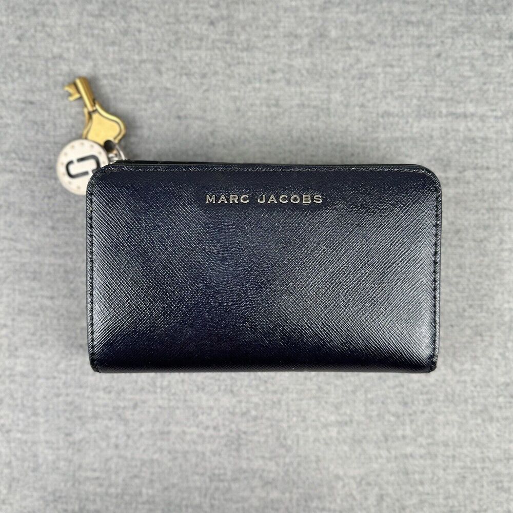 Marc Jacobs Wallet Blue Leather Textured Small Snap Closure Card Holders Classic